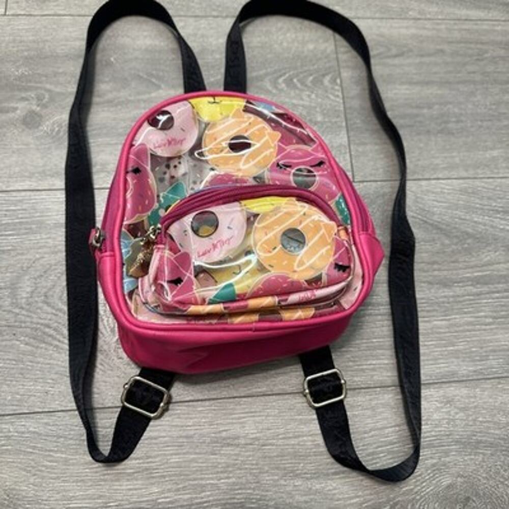 Betsey Johnson Cat & Donut Mini Backpack Clear Plastic Black Shoulder Straps